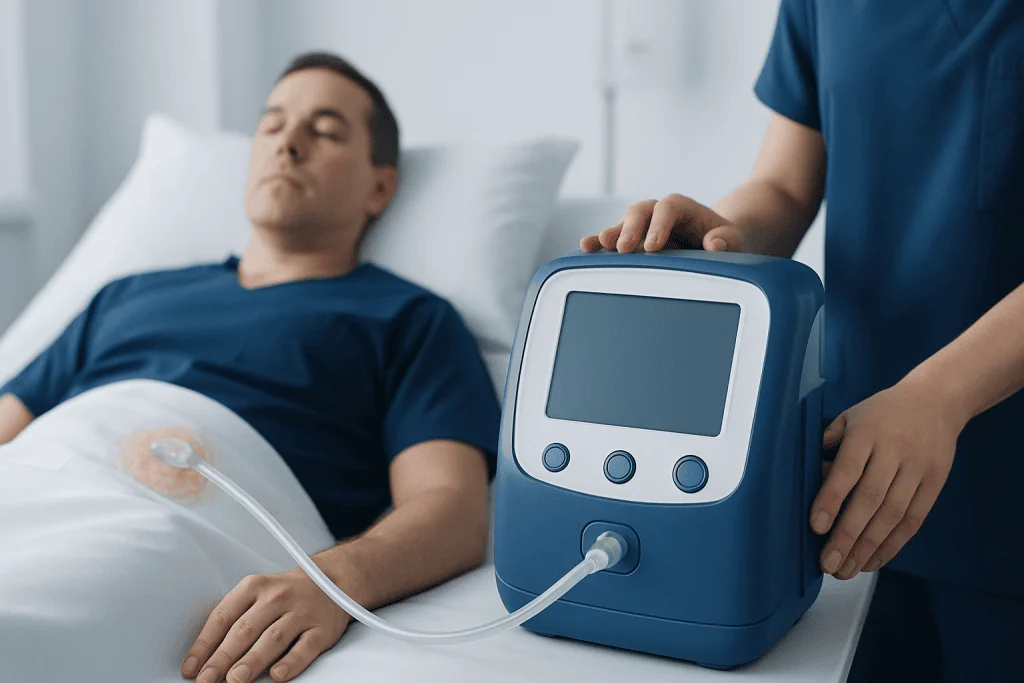 Patient receiving therapy with medical device at Acibadem Hospital.