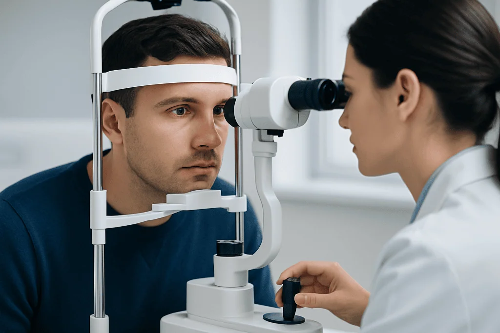 Patient undergoing eye examination at Acibadem Hospital.
