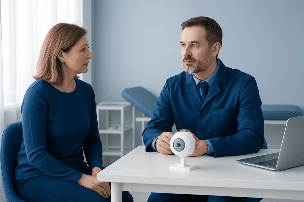 Doctor consulting with a patient in a medical office setting.