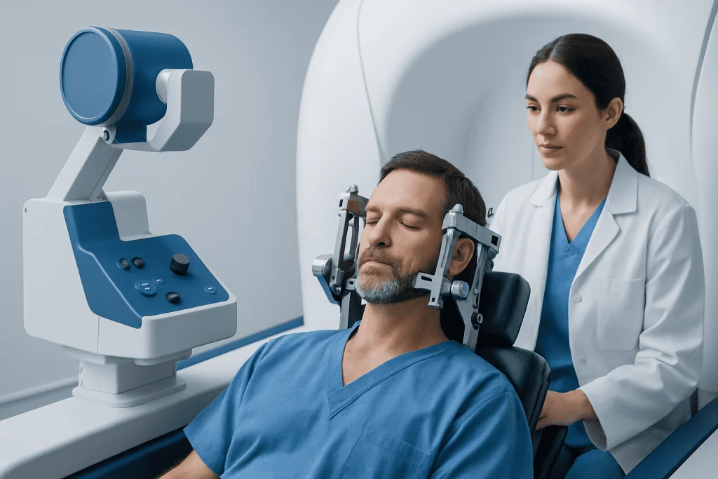 Patient undergoing MRI scan for acoustic neuroma diagnosis at Acibadem Hospital.