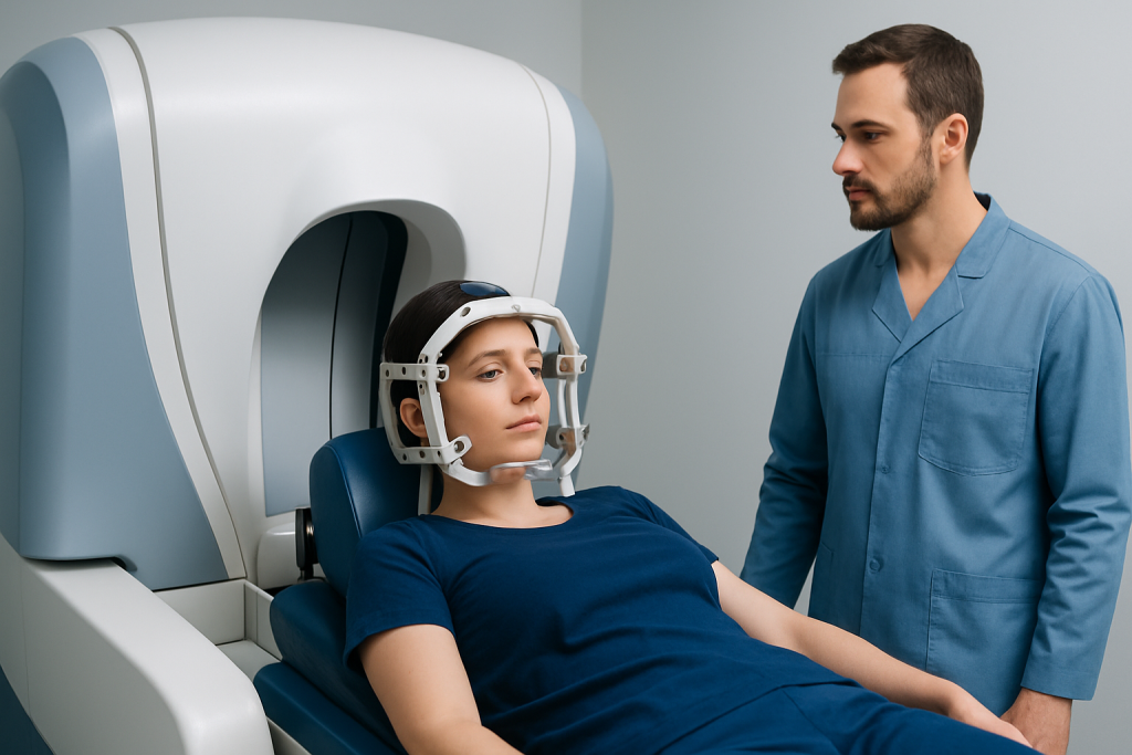 Patient undergoing Gamma Knife treatment for acoustic neuroma at Acibadem Hospital.