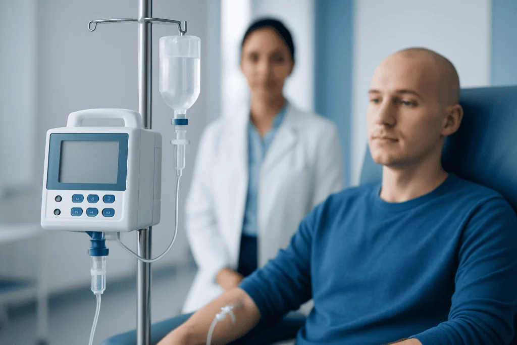 Patient receiving IV therapy at Acibadem Hospital for gene therapy treatment.