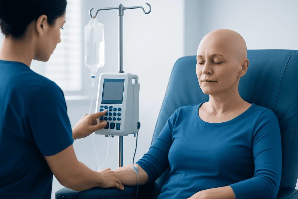 Patient receiving IV therapy at Acibadem Hospital for hair regrowth support.