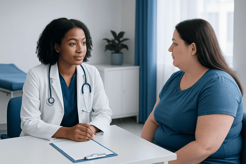 Doctor consulting with a patient in a medical office setting.