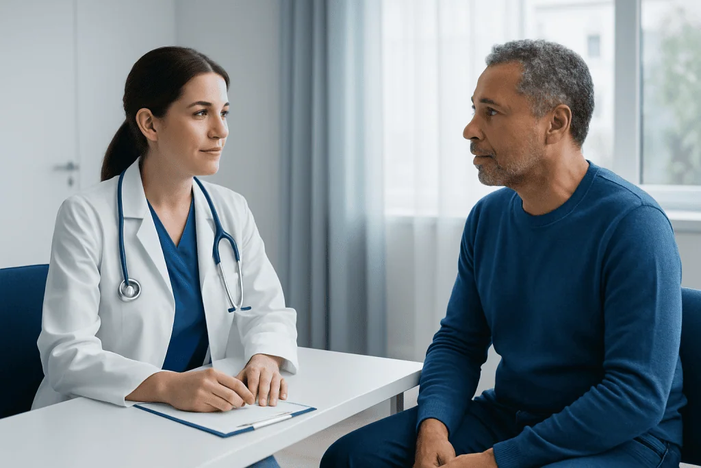 Doctor consulting with a patient in a medical office.