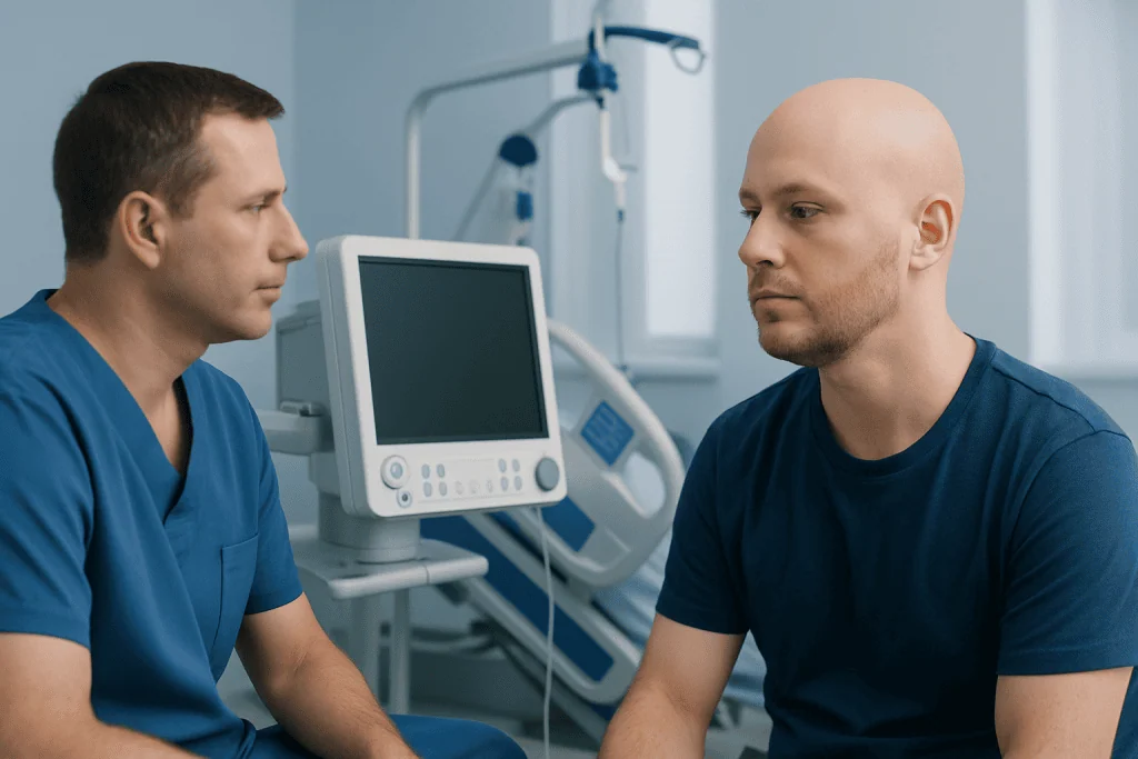 Doctor consulting patient in a medical examination room at Acibadem Hospitals.