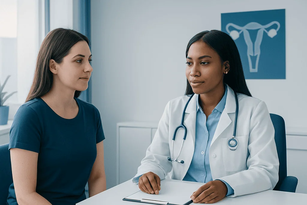 Doctor consulting with a patient in a medical office at Acibadem Hospitals.