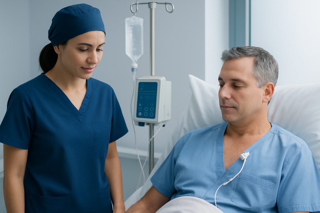 Broviac Catheter: An Evidence-Based Patient Guide 1 Nurse and patient in hospital room with medical equipment.