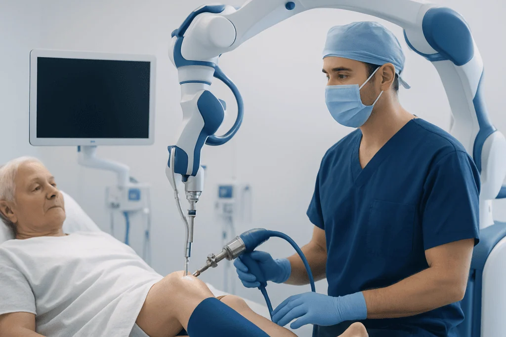 Minimally invasive knee replacement procedure in a hospital setting.