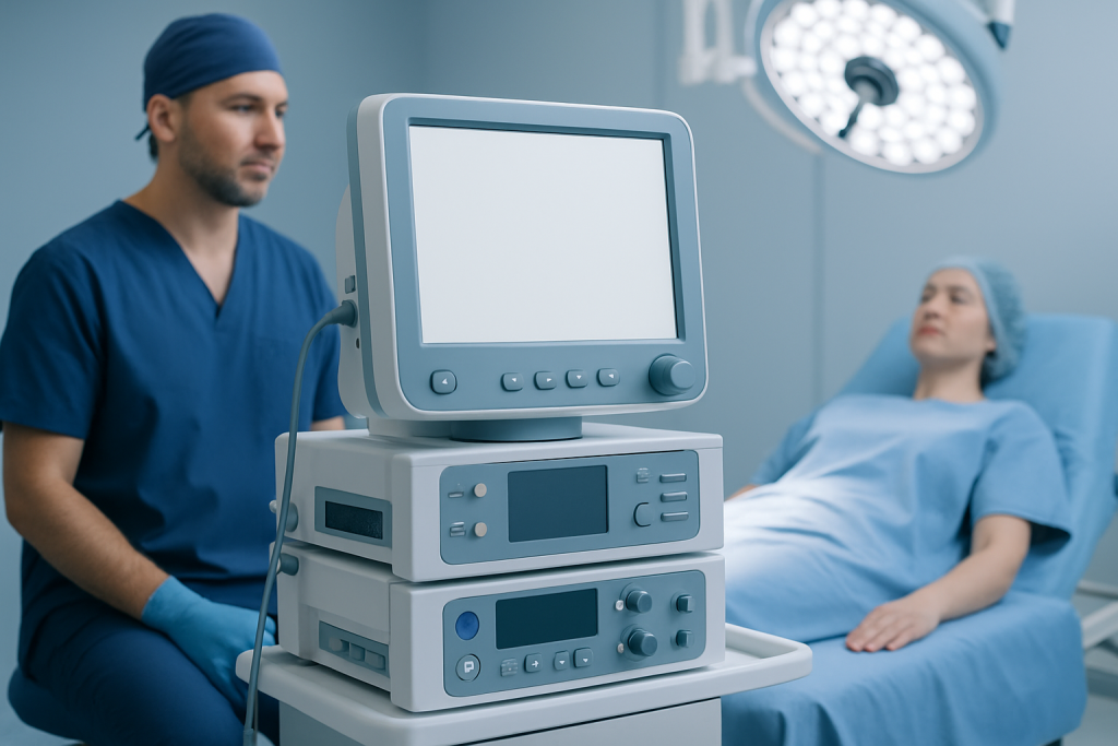 Medical professional prepares patient for pudendal nerve decompression surgery in an operating room.