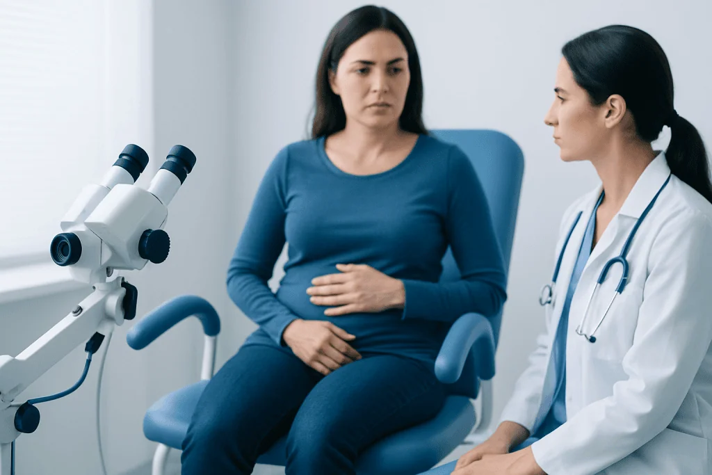 Doctor consulting with a woman patient about vaginal health issues.