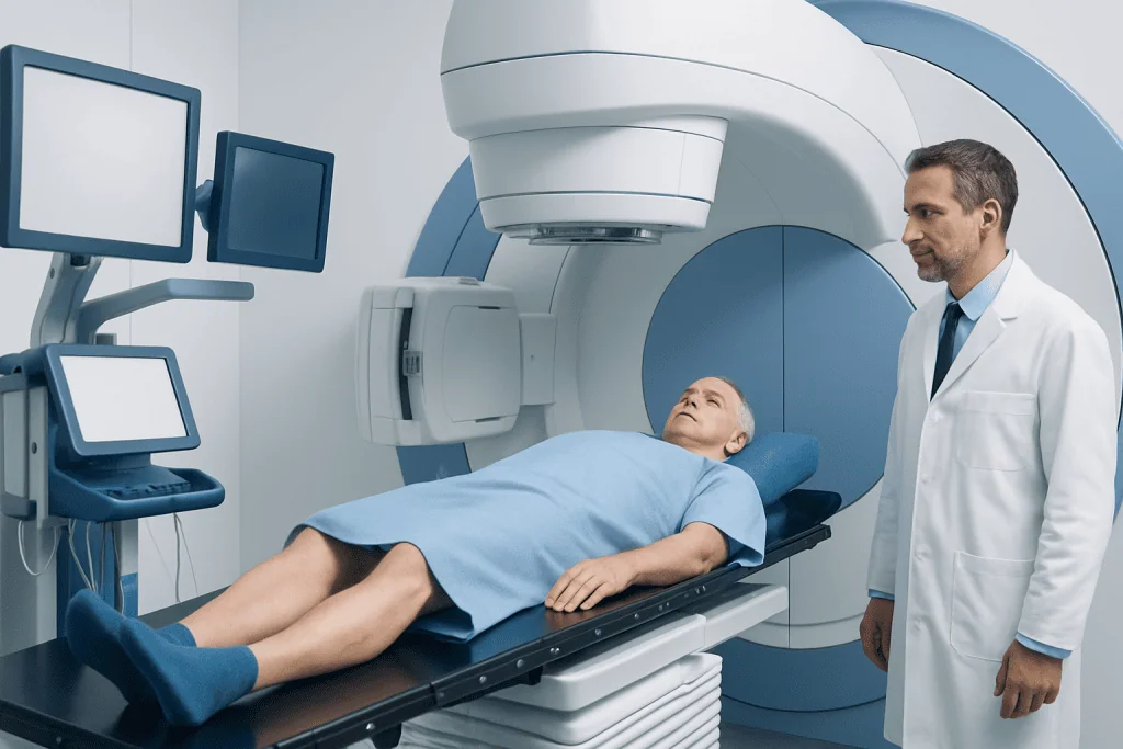 Patient undergoing MRI scan at Acibadem Hospital for kidney cancer diagnosis.