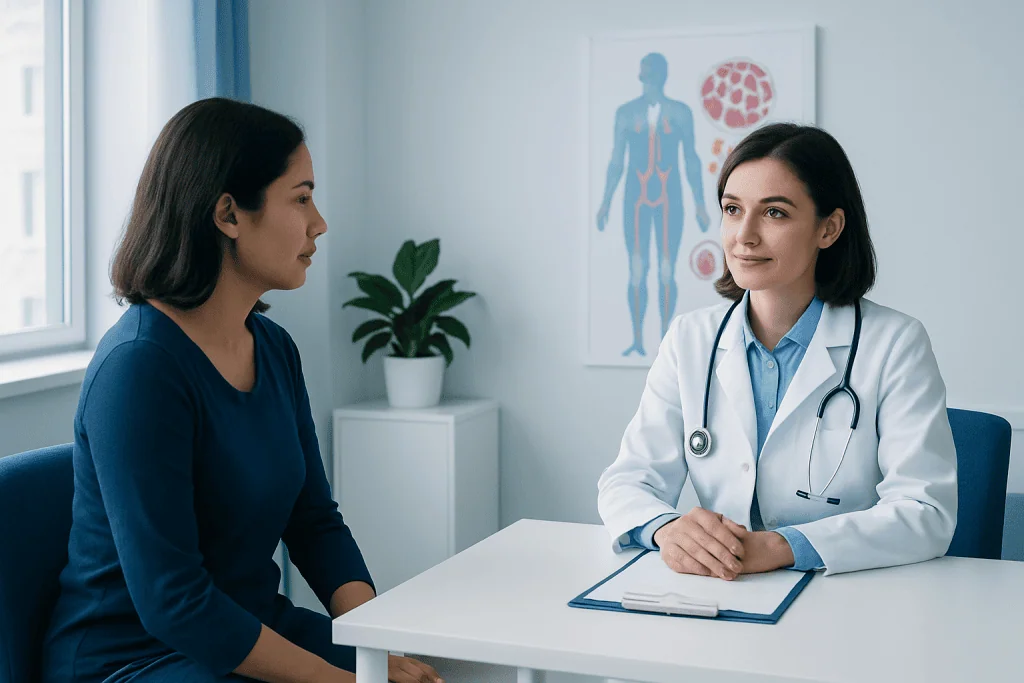 Doctor consulting with a patient in a medical office setting.