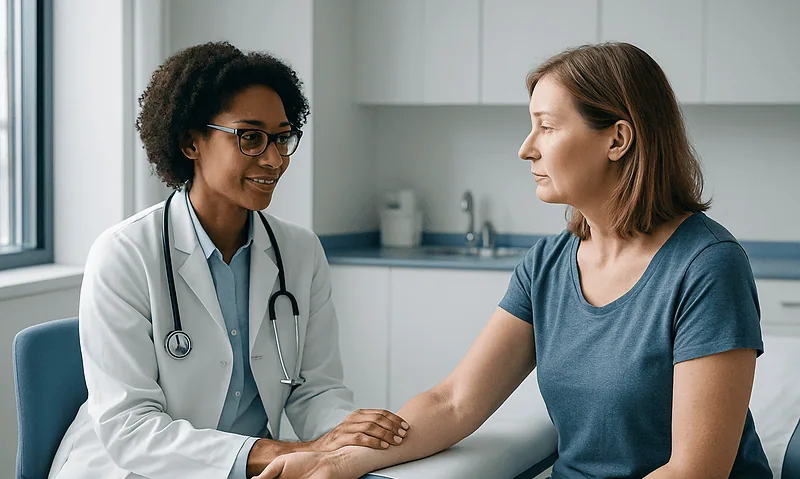 Doctor consulting with a patient in a medical office setting.