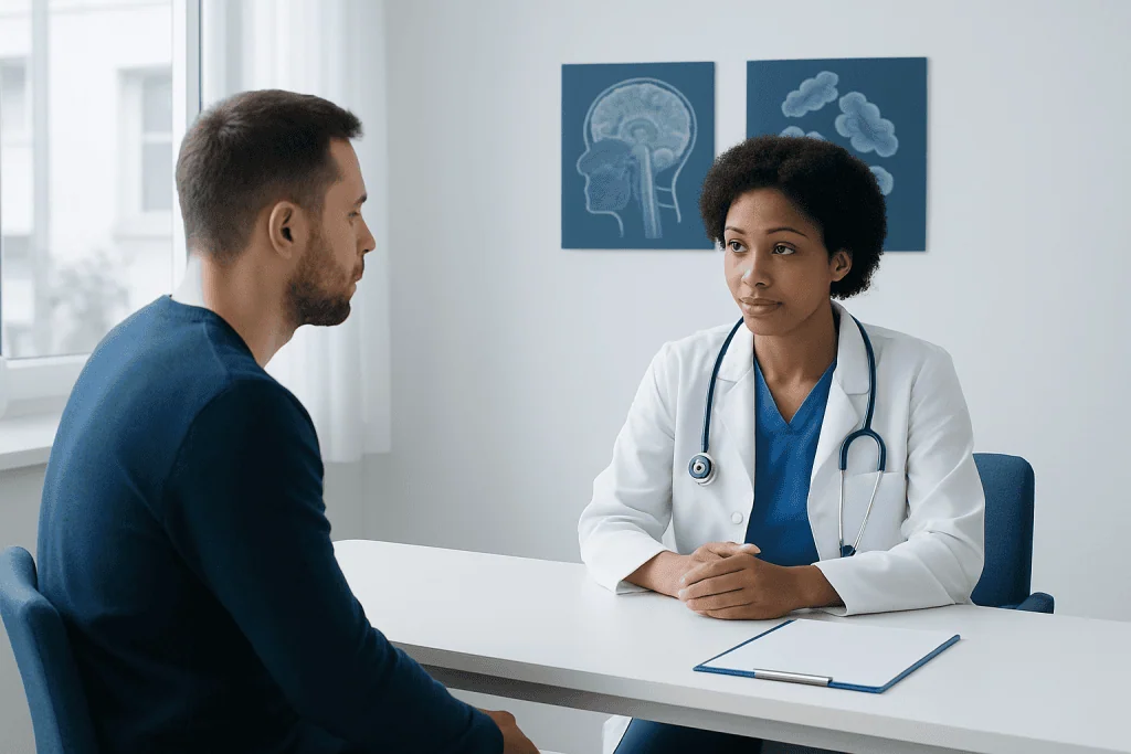 Doctor consulting with patient in a medical office at Acibadem Hospitals Group.