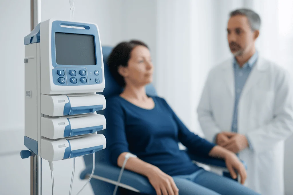 Patient receiving treatment with medical monitoring equipment at Acibadem Hospitals.