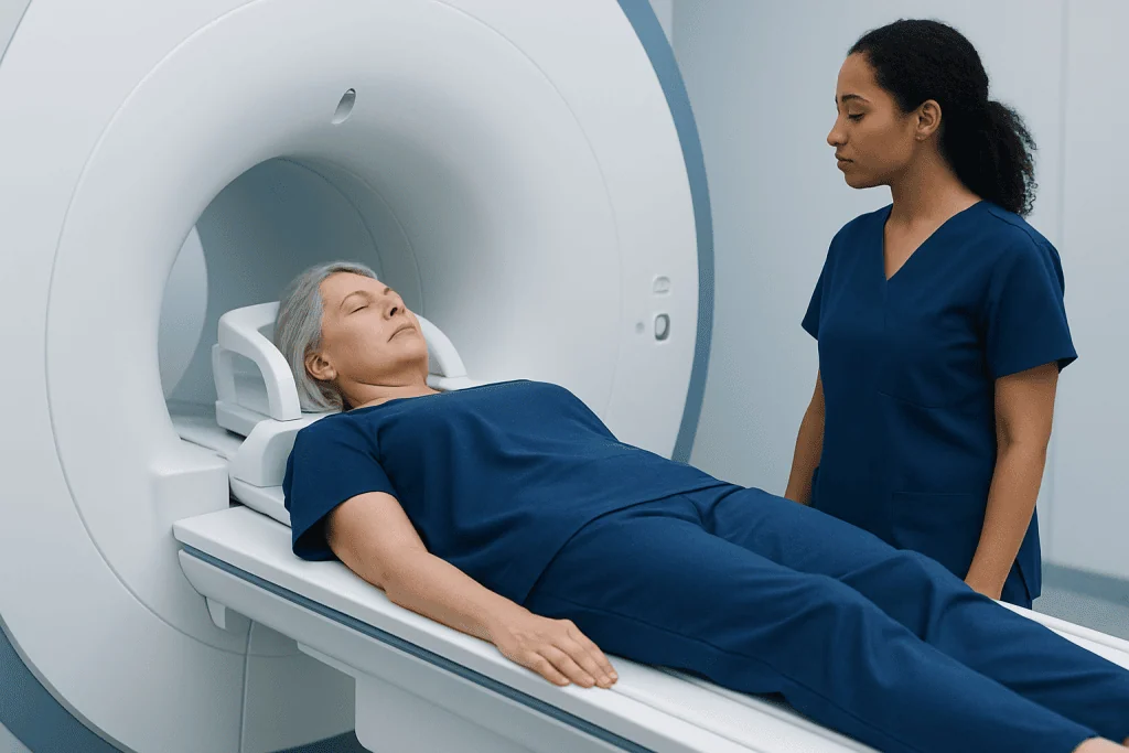 Patient undergoing MRI scan at Acibadem Hospital for diagnostic imaging.