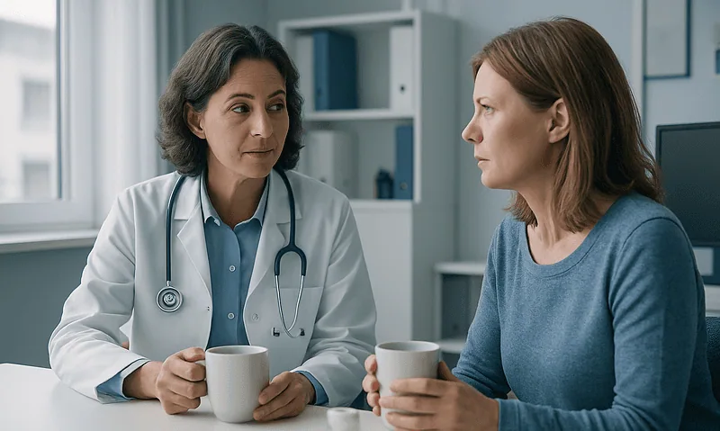 Doctor and patient having a consultation in a medical office.
