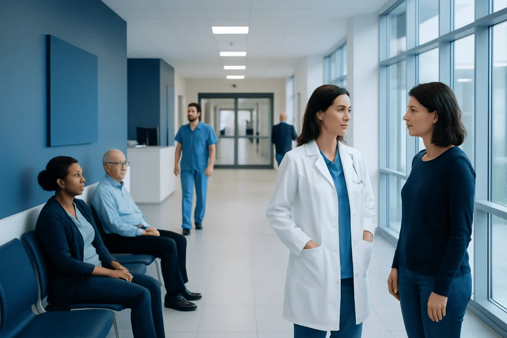 How Much Is Lung Cancer Treatment: How It Works, Results and What to Expect 1 Medical professionals and patients in a hospital corridor.