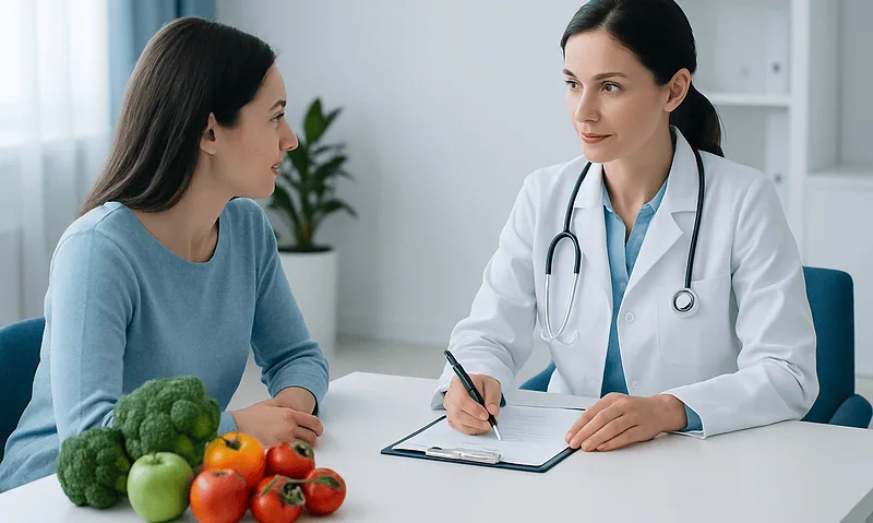 Doctor consulting with a patient about nutrition and vitamin D intake.