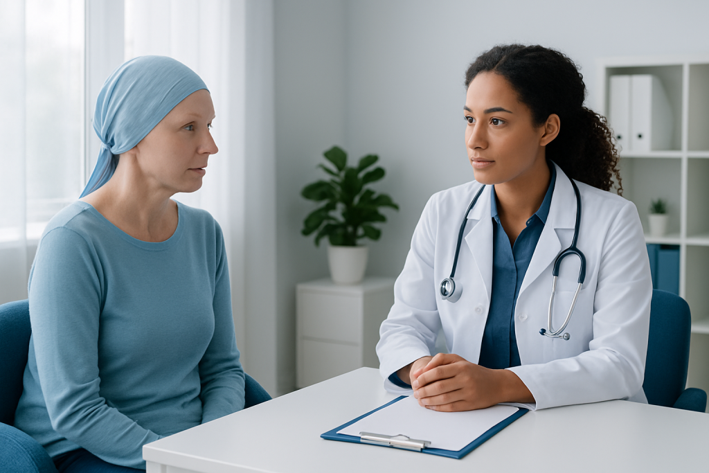 Doctor consulting with a patient in a medical office setting.