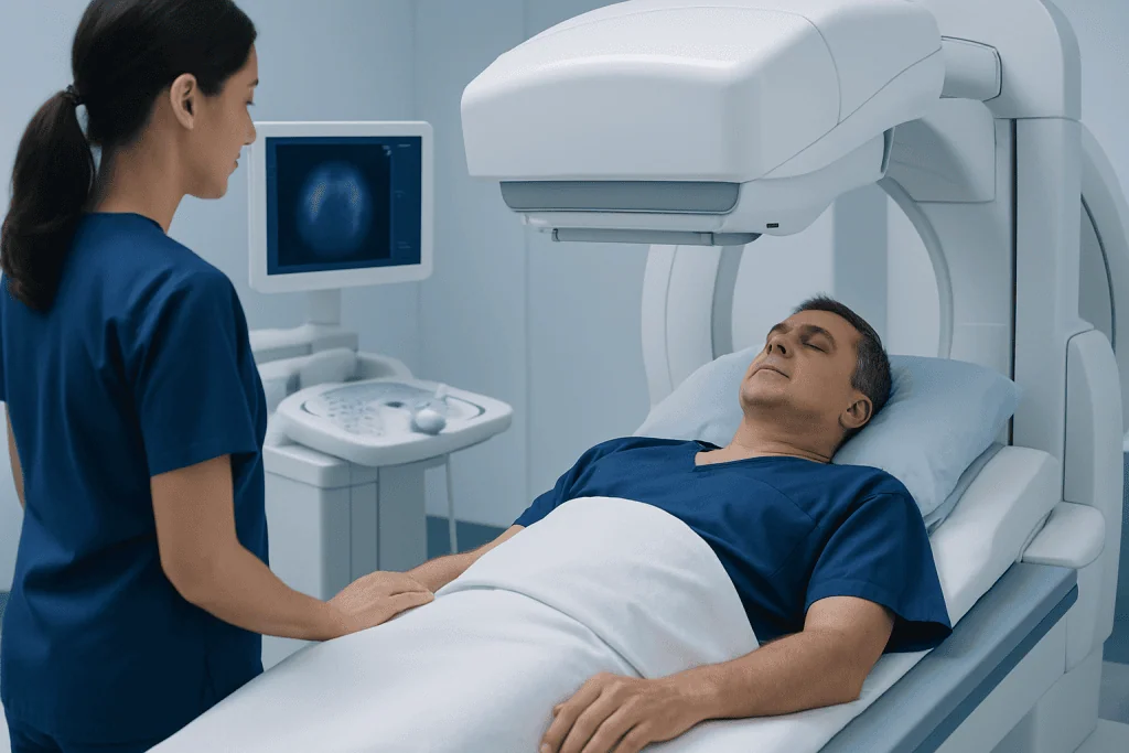 Patient undergoing myocardial imaging scan at Acibadem Hospital.