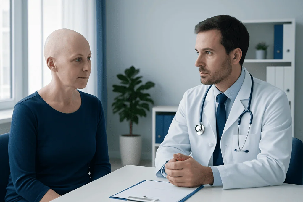 Doctor consulting with a female patient in a medical office.