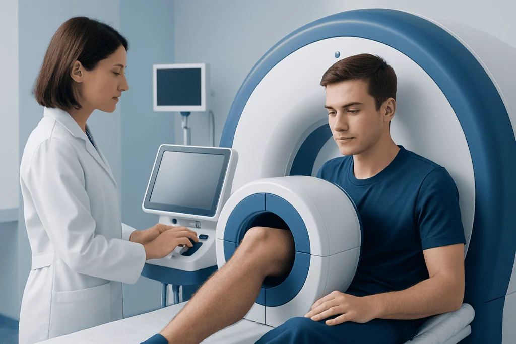 Patient undergoing MRI scan at Acibadem Hospital for Osd Treatment evaluation.