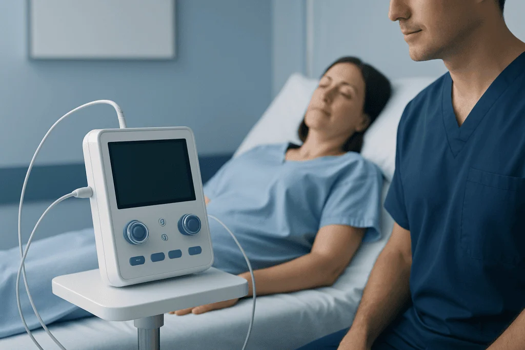 Patient undergoing peripheral nerve stimulator procedure in hospital setting.