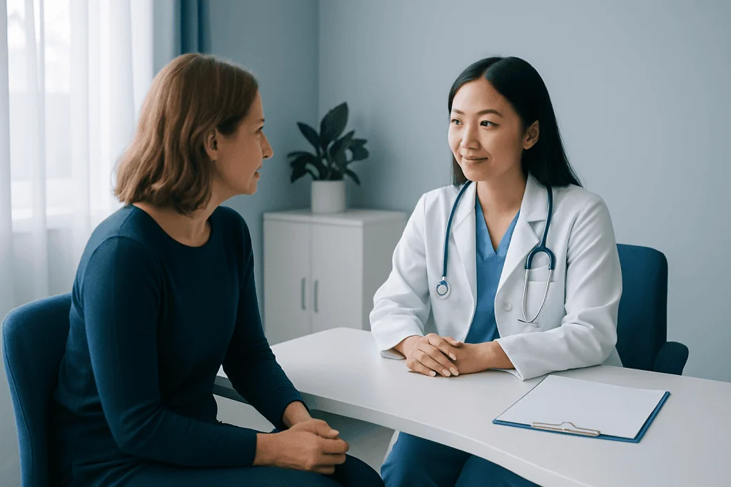 Doctor consulting with a patient in a medical office setting.