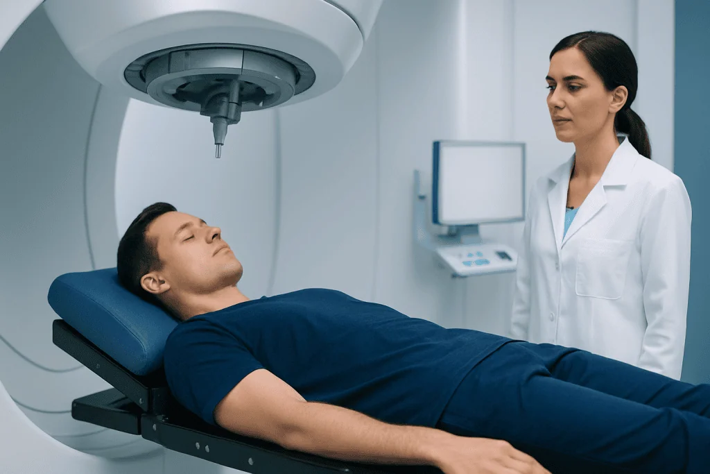 Patient undergoing proton therapy treatment at Acibadem Hospital.