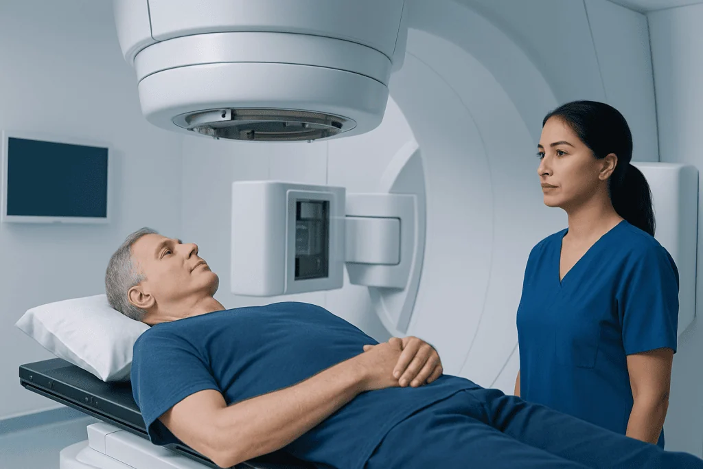 Patient undergoing MRI scan in a modern hospital setting.