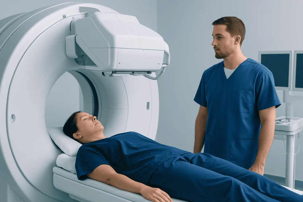 Patient undergoing a CT scan at Acibadem Hospital for thyroid health assessment.