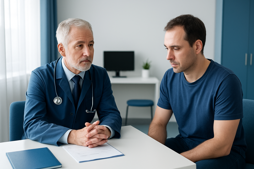 Doctor consulting with a patient in a medical office setting.