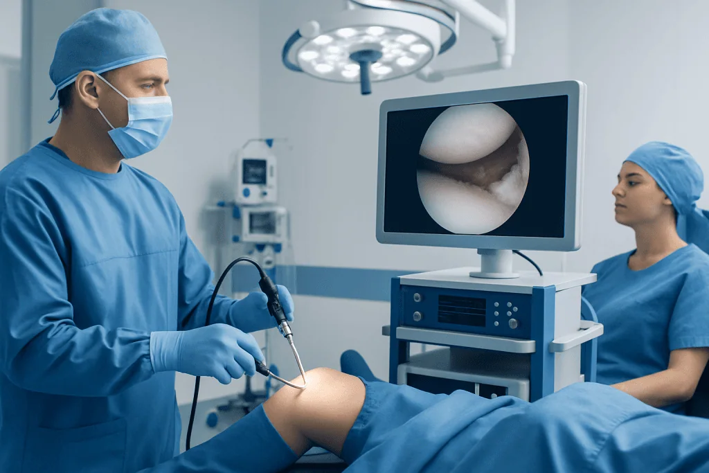 Orthopedic surgeons perform minimally invasive hip surgery with advanced imaging technology.