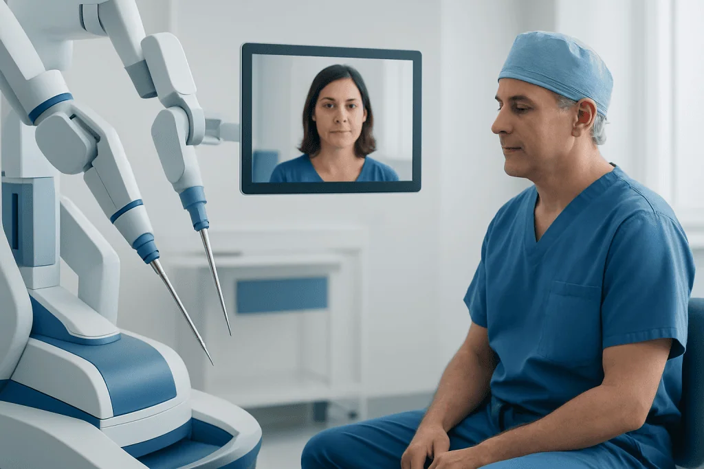 Surgeon and patient during telemedicine consultation at Acibadem Hospital.