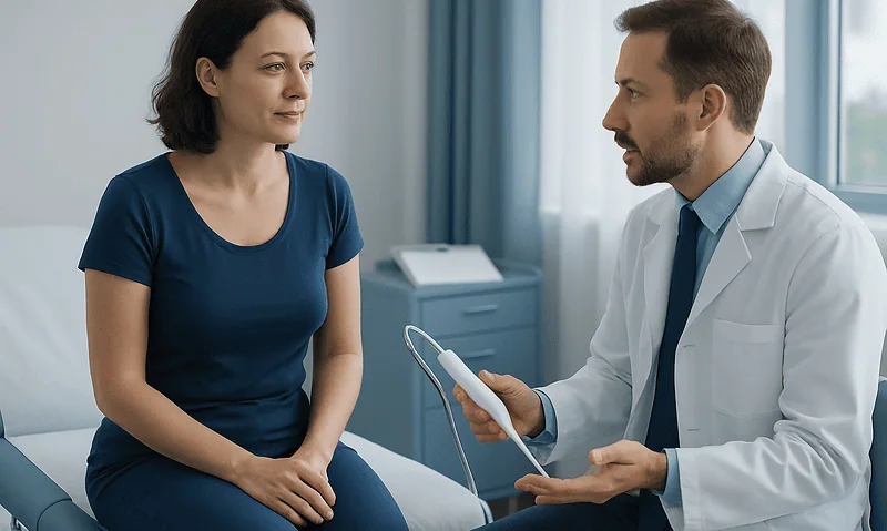 Doctor consulting with a patient in a medical office setting.