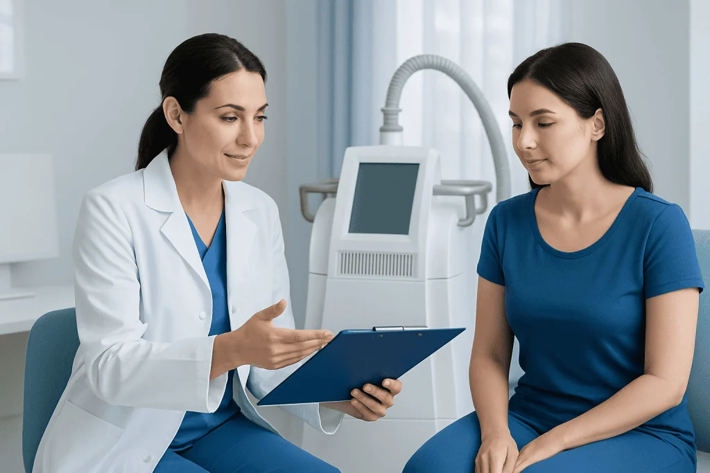 Medical consultation at Acibadem Hospitals Group with a healthcare professional and patient.