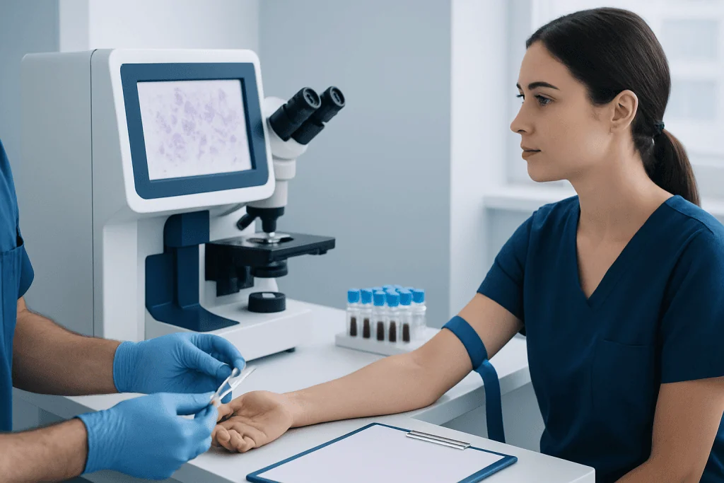 How the test is done and what it looks at — peripheral blood smear