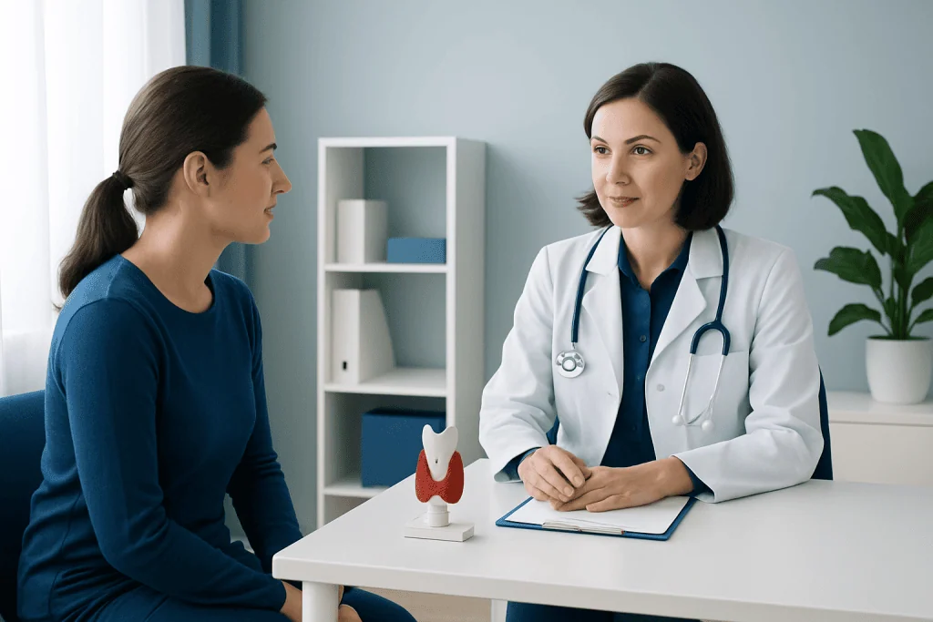 Doctor consulting with patient about thyroid health and treatment options.