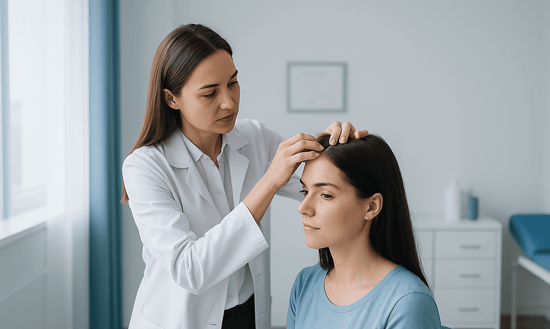 How to Grow Hair Faster: What Evidence Supports: Less Than TikTok Says 3 Doctor examining woman's scalp in a clinical setting for hair health.