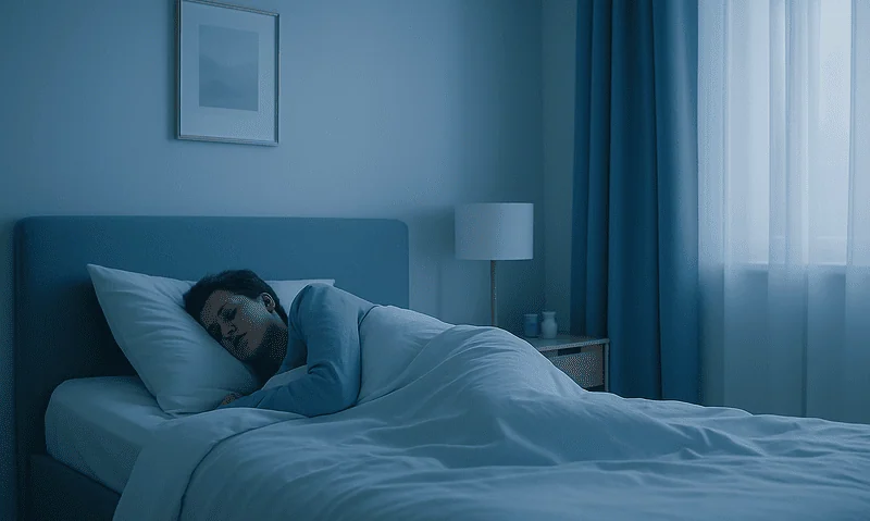 Young woman sleeping peacefully in a modern bedroom for better REM sleep.