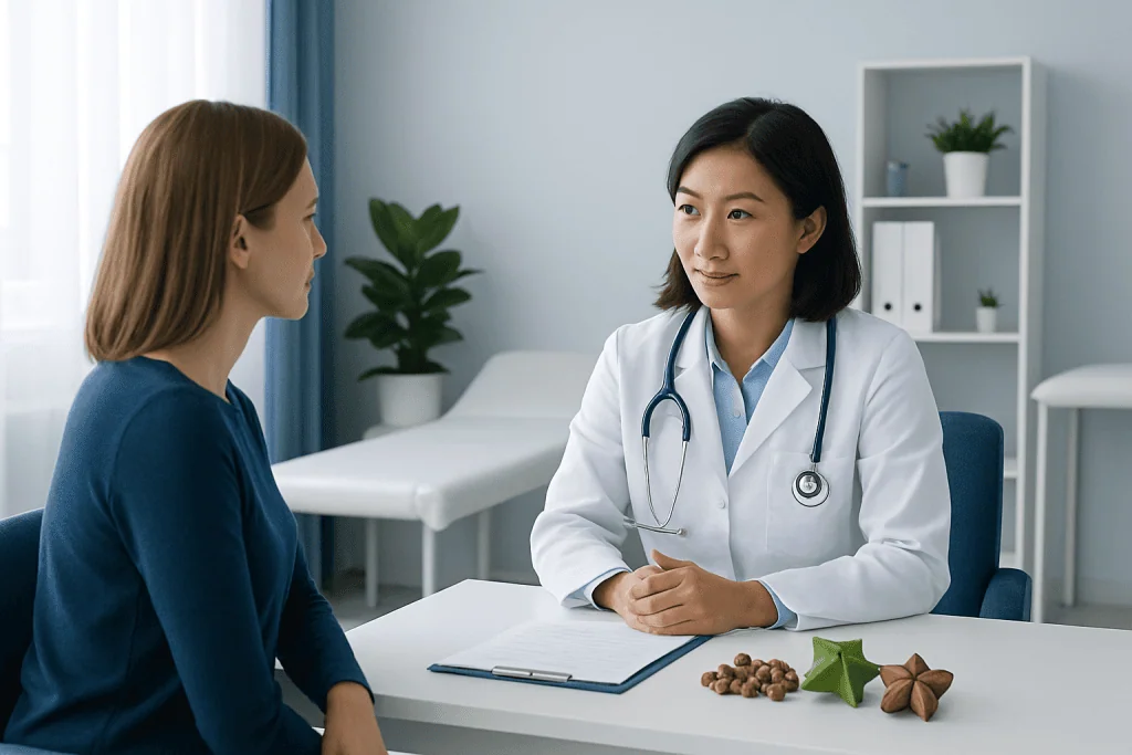 Doctor consulting with a patient in a modern medical office.