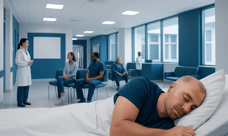 How to Sleep After a Hair Transplant: Positions and Timeline 4 Patient sleeping in hospital after hair transplant procedure at Acibadem Hospitals.