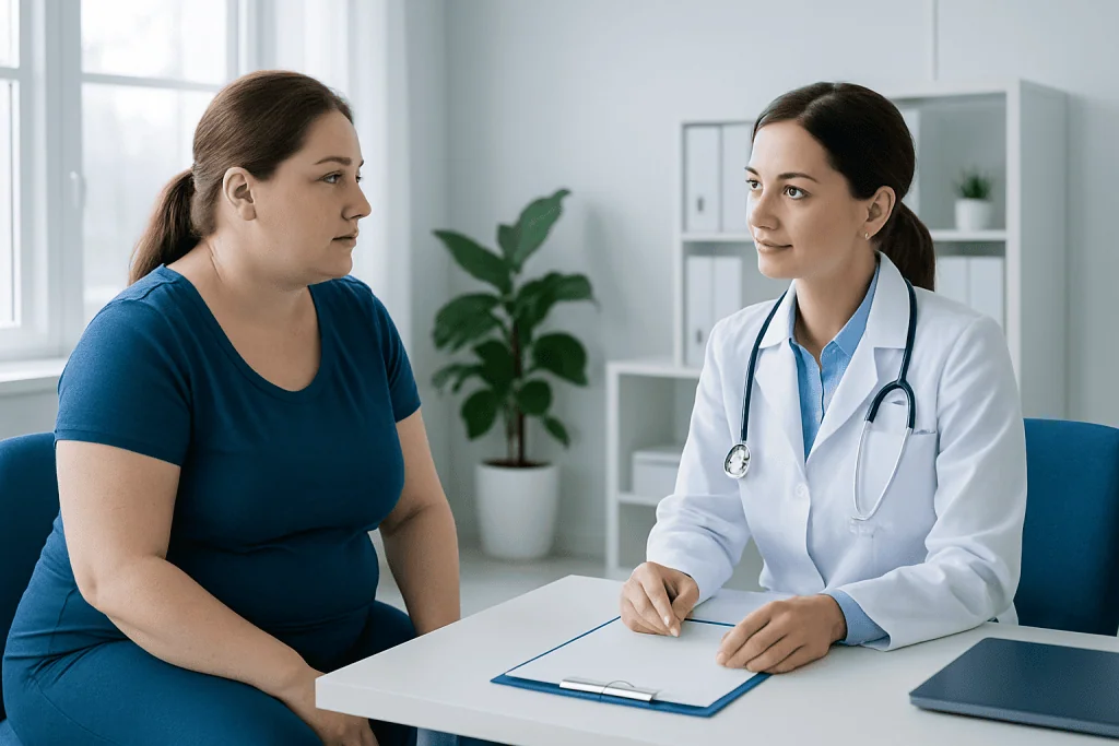 Doctor consulting with a patient in a medical office setting.