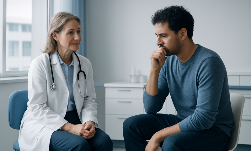 How to Stop Overthinking: Techniques With Actual Evidence 2 Doctor consulting with a patient in a medical office setting.
