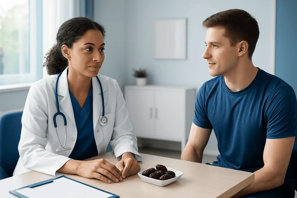 Doctor consulting with a patient in a medical office setting.
