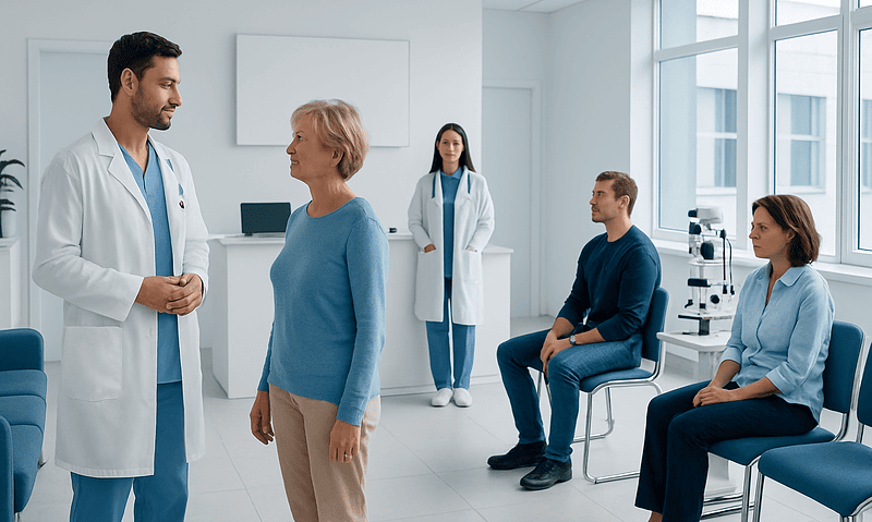 Hypermetropia Treatment: How It Works, Results and What to Expect 6 Doctor consulting elderly woman in a modern hospital clinic.