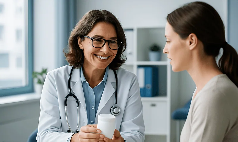 Doctor consulting with a patient in a modern medical office.