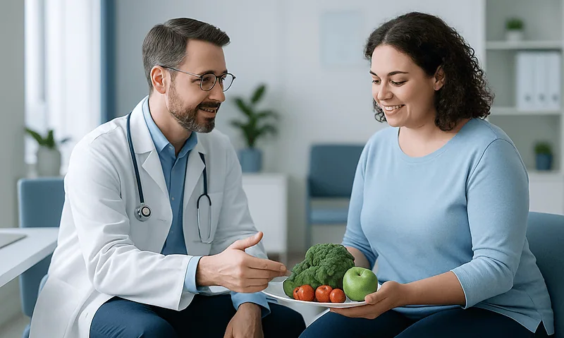 Doctor consulting with a patient about healthy eating and nutrition.